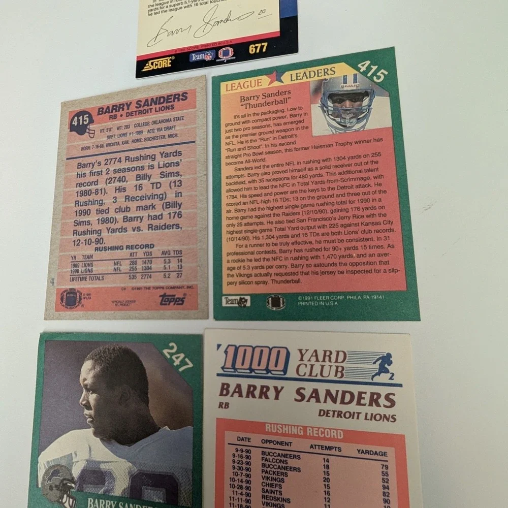 Barry Sanders 5 Card Lot NFL Topps Fleer Score Hall of Fame